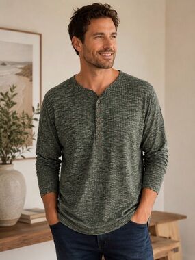 Cyrus olive green Henley Long Sleeve Top